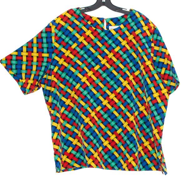 Top Vintage Boho 70s Festival Abstract Pride Rainbow Retro Statement Artsy 3X - Picture 1 of 6